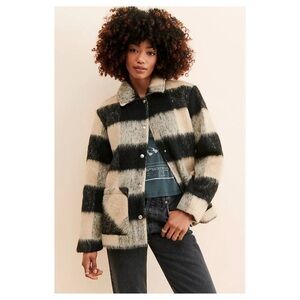 Anthropologie Blank NYC Out Of Line Oversized Wool Blend Plaid Shacket M